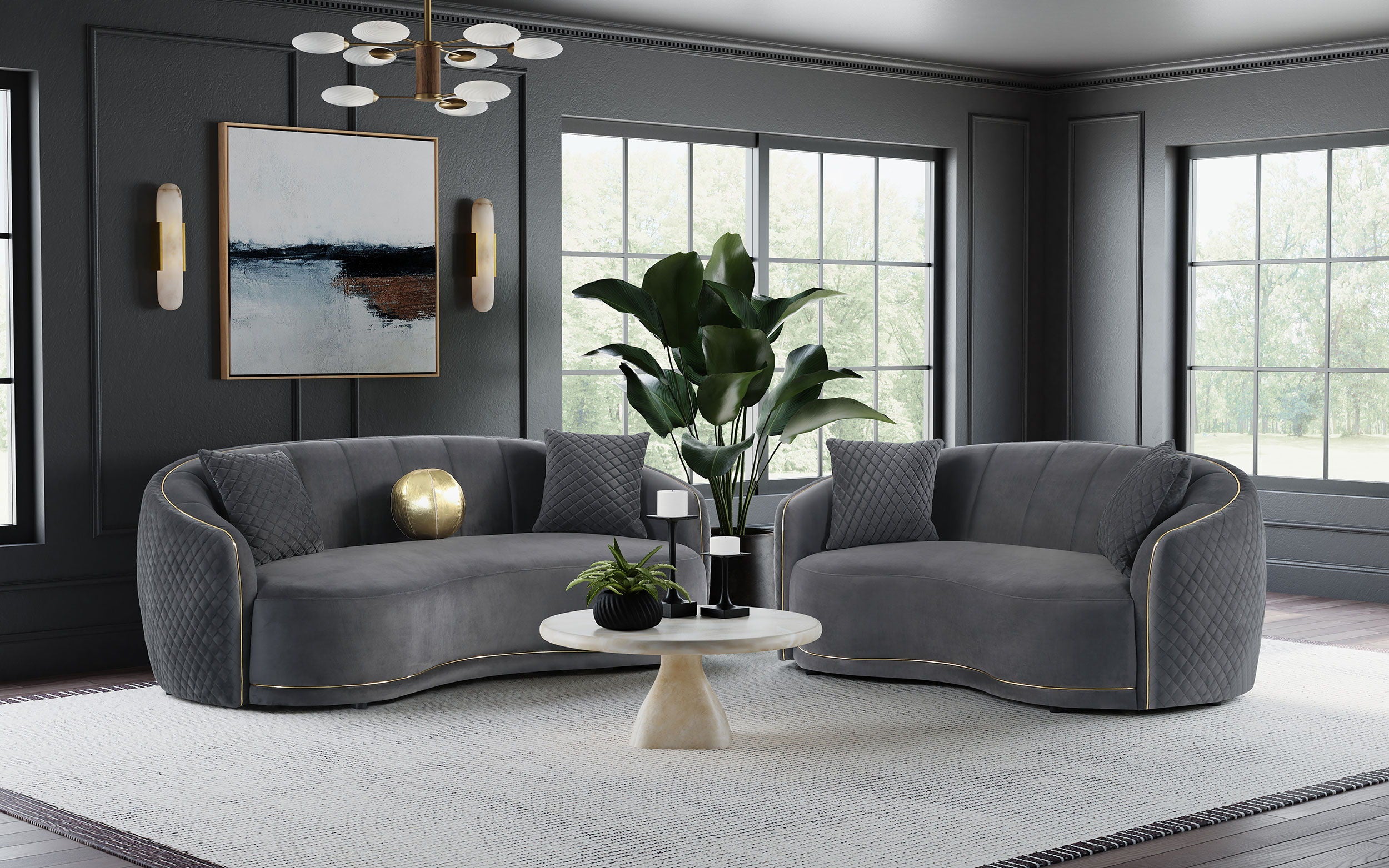 Brookside - 2 Piece Velvet Upholstered Sofa Set - Dark Gray | 5th Avenue Furniture