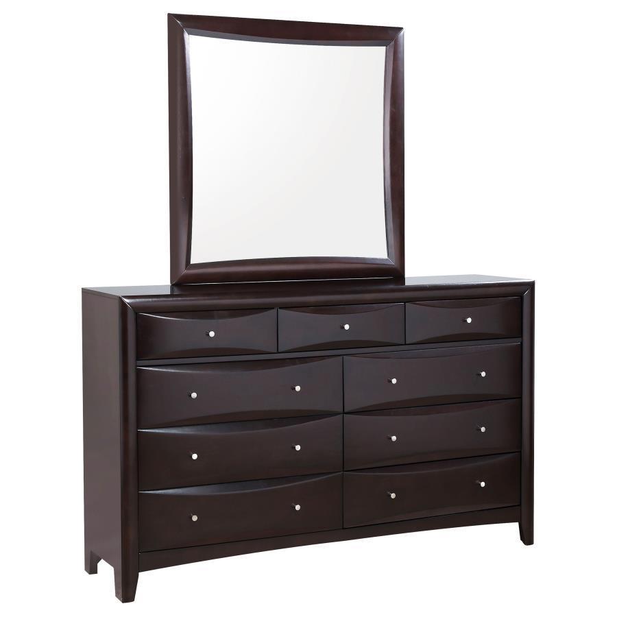 CoasterEssence - Phoenix - 9-drawer Dresser With Mirror - Deep Cappuccino - 5th Avenue Furniture