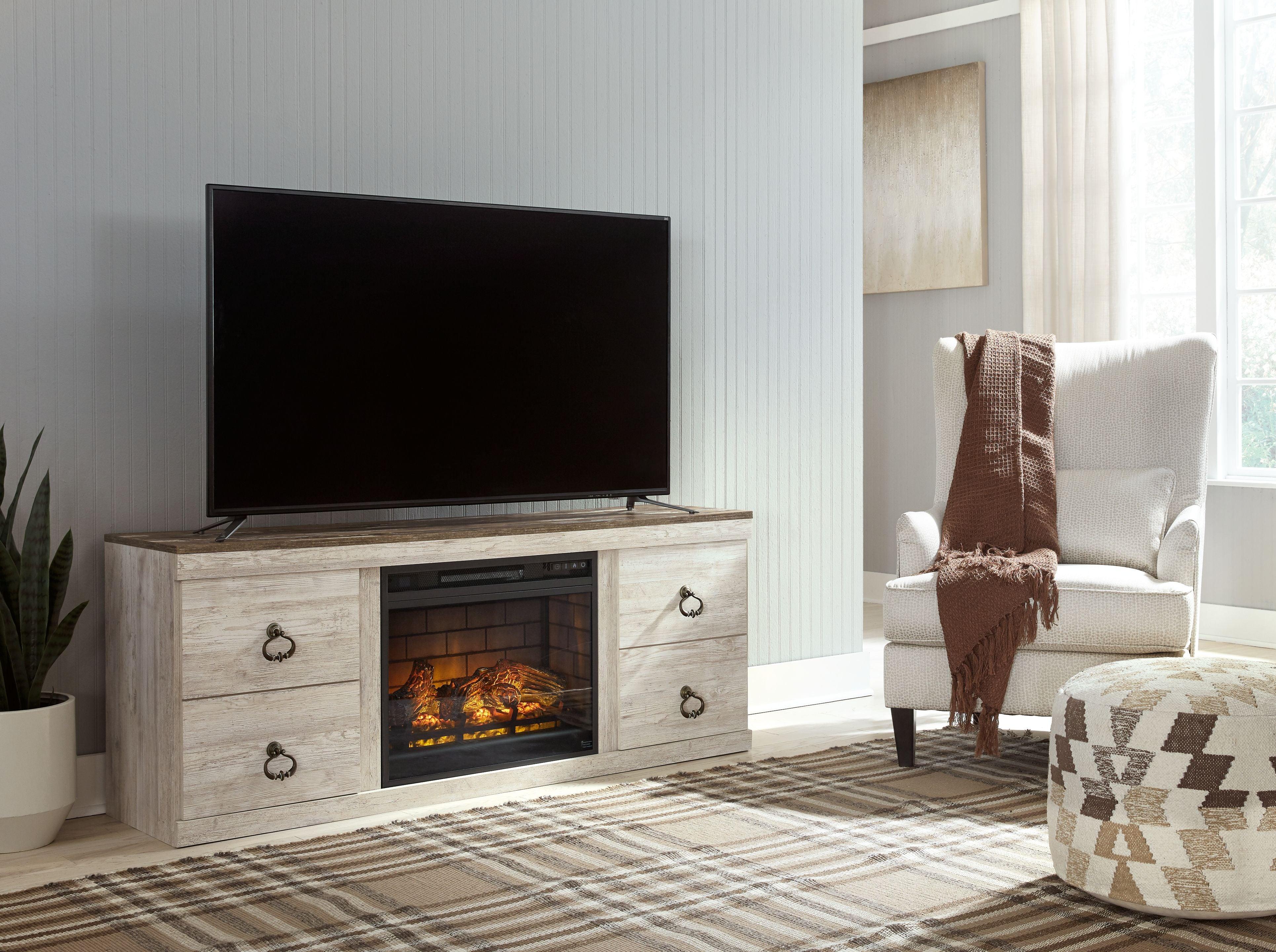 Signature Design by Ashley® - Willowton - Whitewash - TV Stand With Electric Fireplace - 5th Avenue Furniture