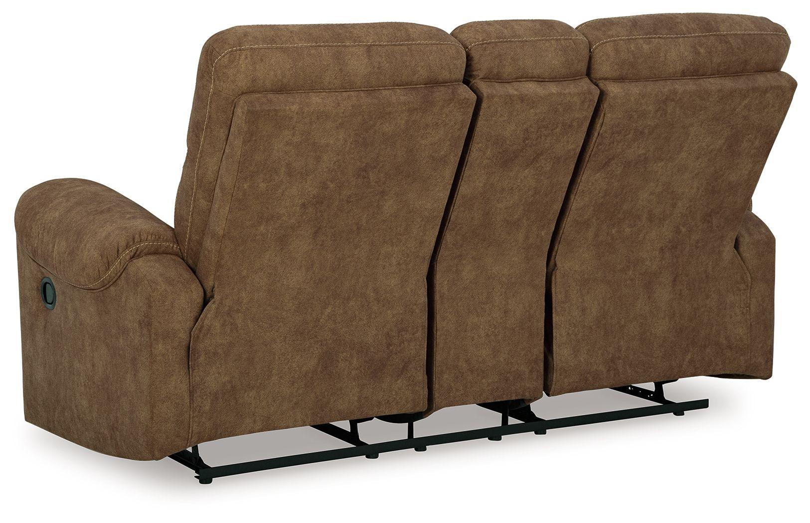 Signature Design by Ashley® - Edenwold - Brindle - Dbl Reclining Loveseat With Console - 5th Avenue Furniture