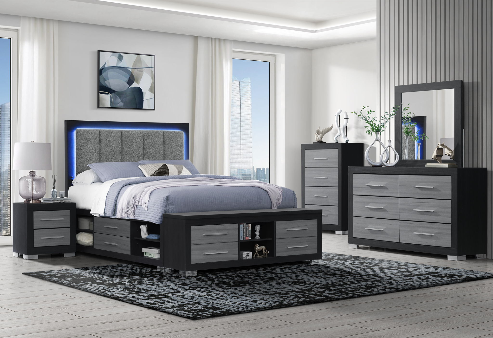 Emma Black and Gray Queen 5PC Bedroom Set Emma Black and Gray Queen 5PC Bedroom Set