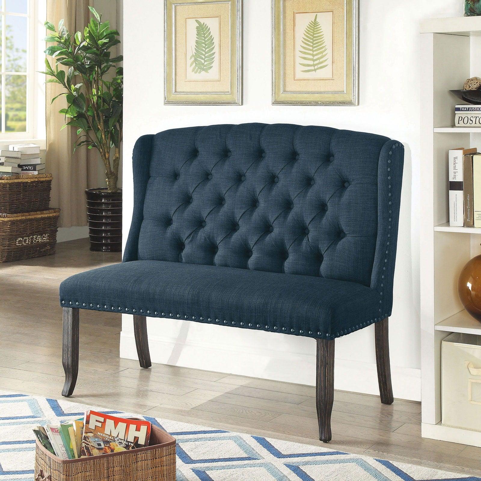 Furniture of America - Sania - 2 Seater Loveseat Bench - Antique Black / Blue - 5th Avenue Furniture