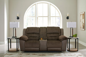 Benchcraft® - Dorman - Chocolate - Dbl Reclining Loveseat With Console - 5th Avenue Furniture