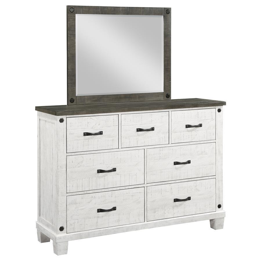 Coaster Fine Furniture - Lilith - 7-drawer Dresser With Mirror Distressed - Grey And White - 5th Avenue Furniture
