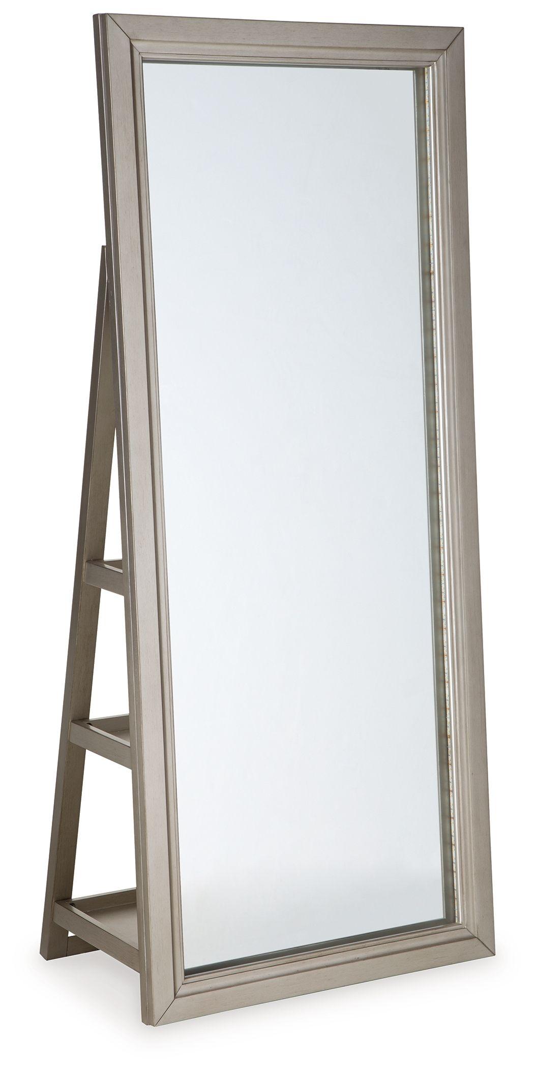 Signature Design by Ashley® - Evesen - Champagne - Floor Standing Mirror/Storage - 5th Avenue Furniture