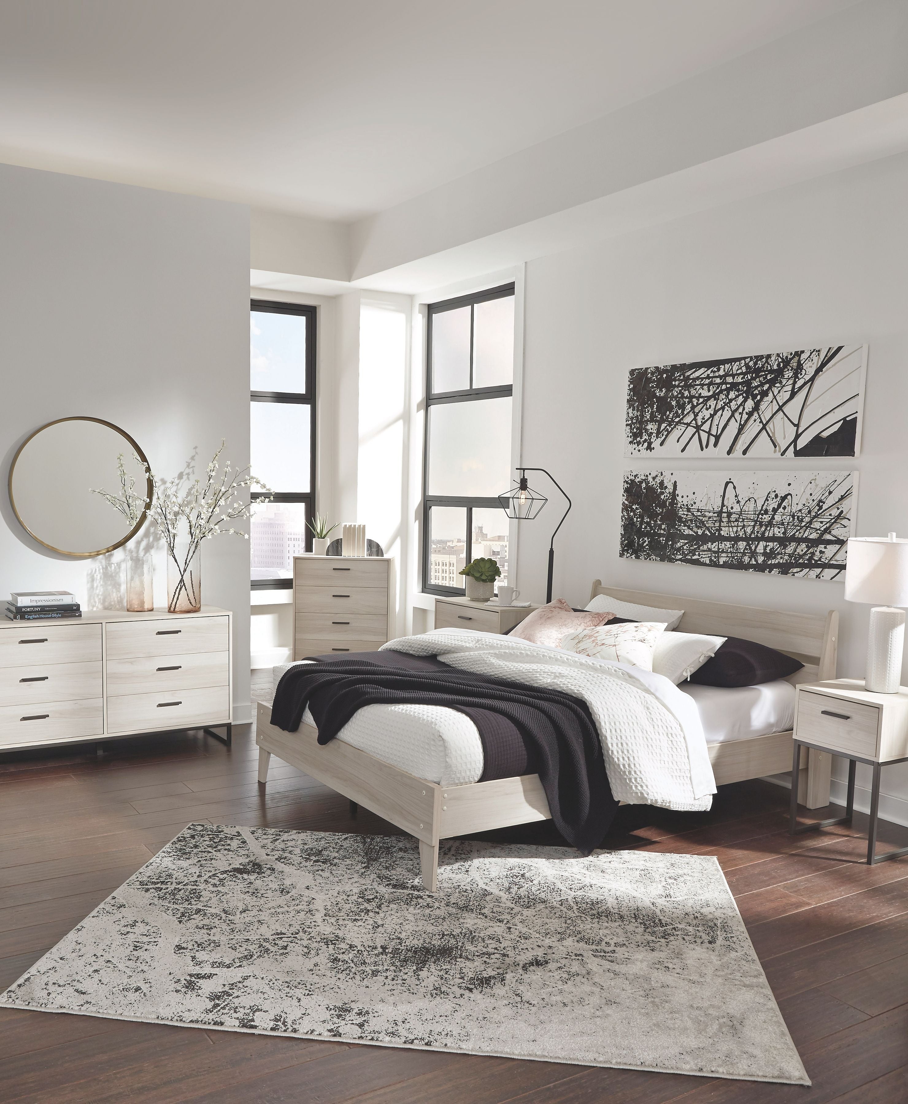 Signature Design by Ashley® - Socalle - Natural - 5 Pc. - Dresser, Queen Panel Platform Bed, 2 Nightstands - 5th Avenue Furniture