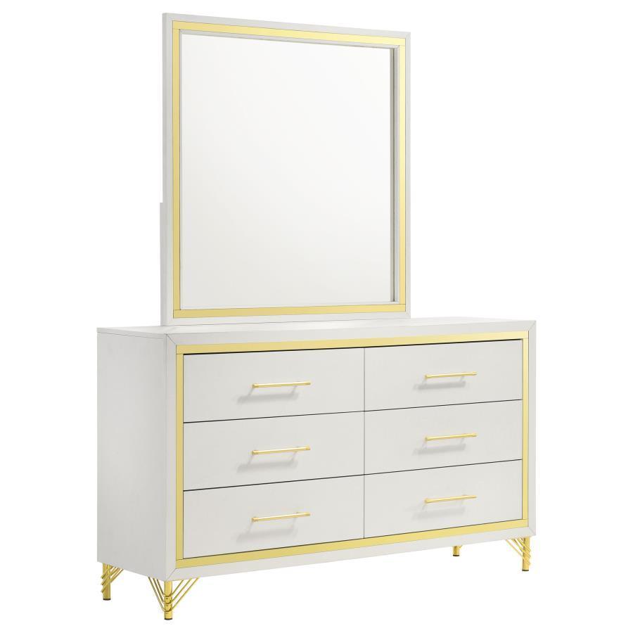 Coaster Fine Furniture - Lucia - 6-drawer Bedroom Dresser With Mirror - White - 5th Avenue Furniture