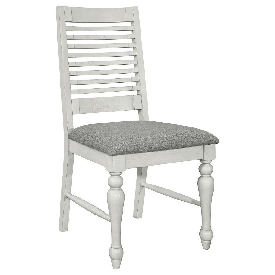 Coaster Fine Furniture - Aventine - Ladder Back Dining Side Chair With Upholstered Seat Vintage (Set of 2) - Chalk And Grey - 5th Avenue Furniture