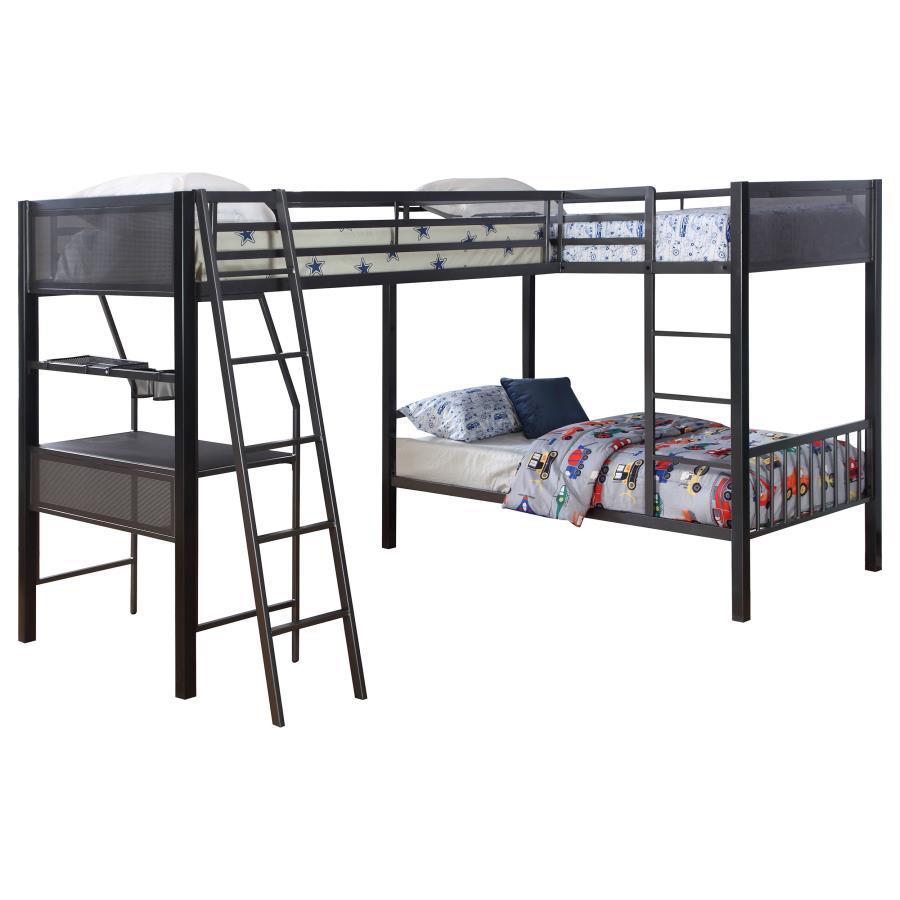 CoasterElevations - Meyers - 2 Piece Metal Twin Over Twin Bunk Bed Set - Black And Gunmetal - 5th Avenue Furniture