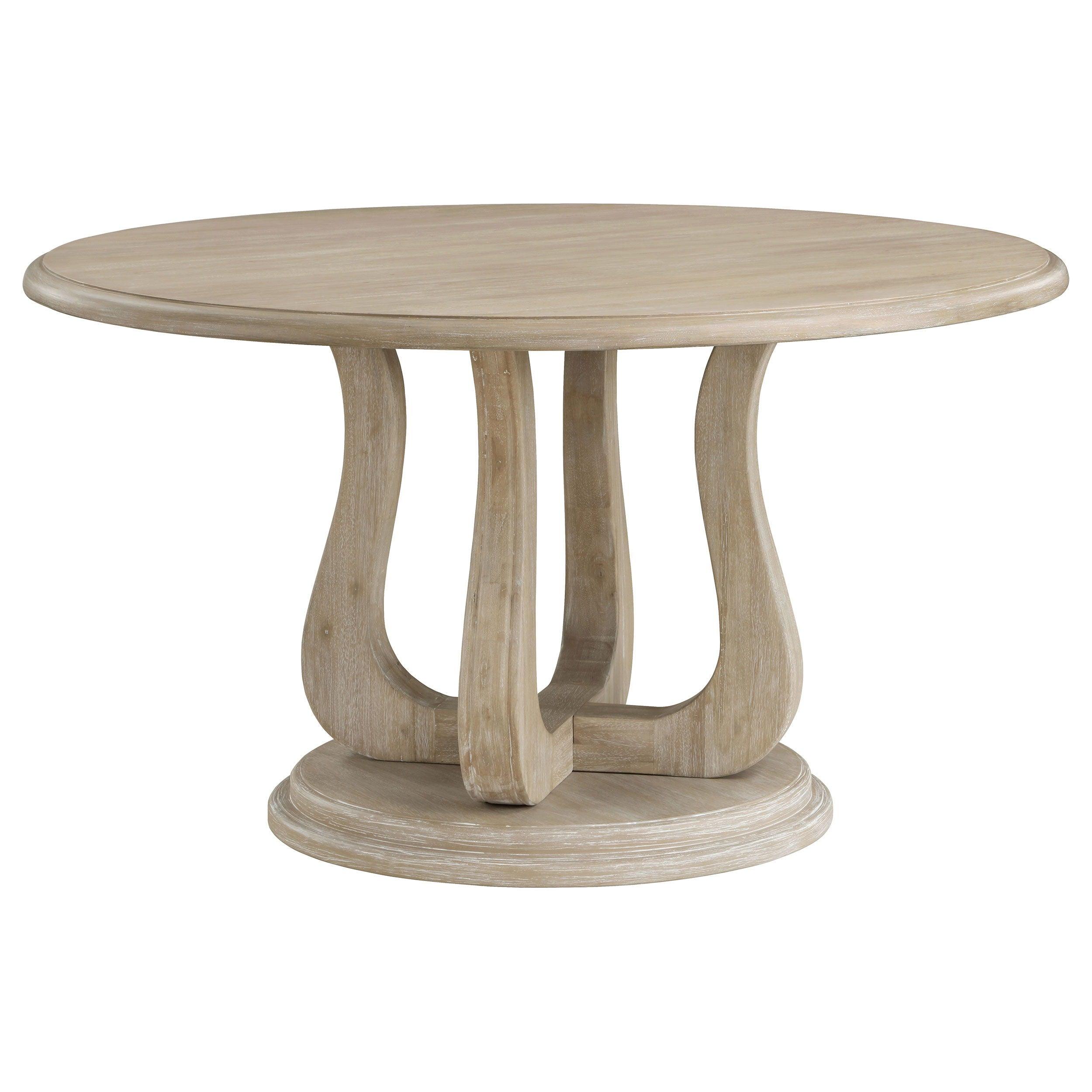 Coaster Fine Furniture - Trofello - Round Dining Table With Curved Pedestal Base - White Washed - 5th Avenue Furniture