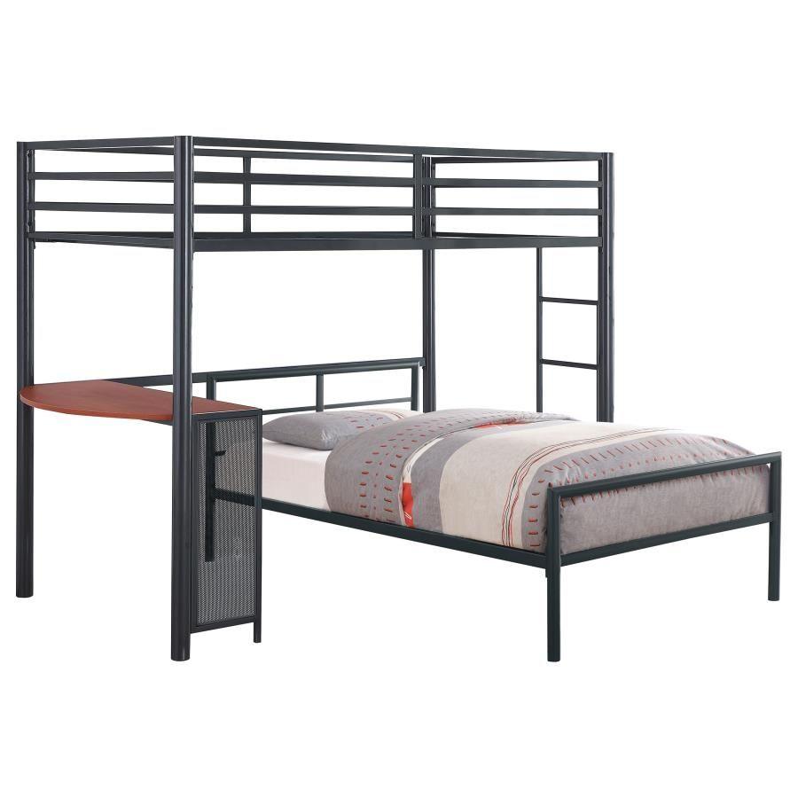 CoasterEssence - Fisher - 2 Piece Metal Workstation Loft Bed Set (Loft Bed And Twin Bed) - Gunmetal - 5th Avenue Furniture