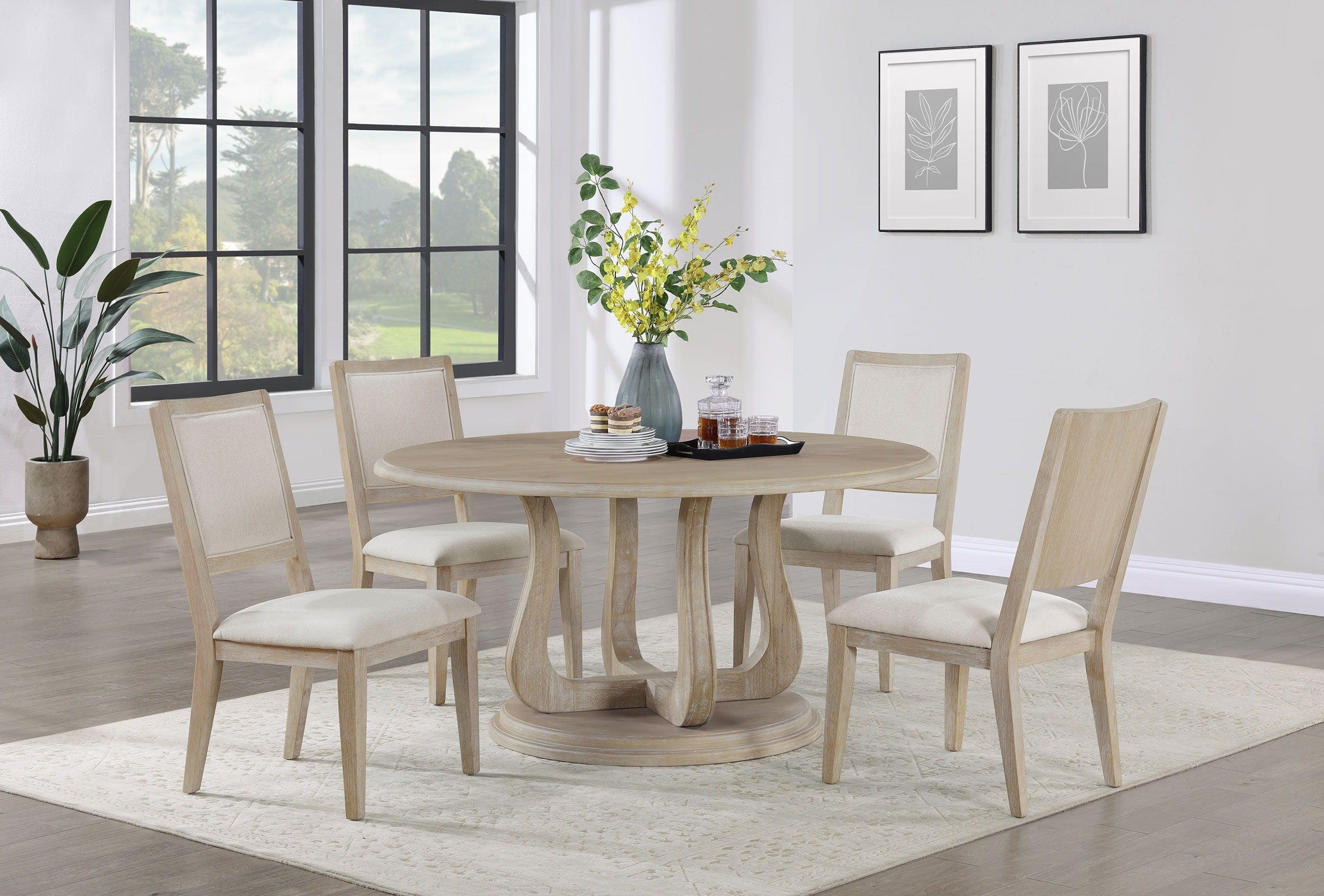 Coaster Fine Furniture - Trofello - 5-piece Round Dining Set - White Washed - 5th Avenue Furniture