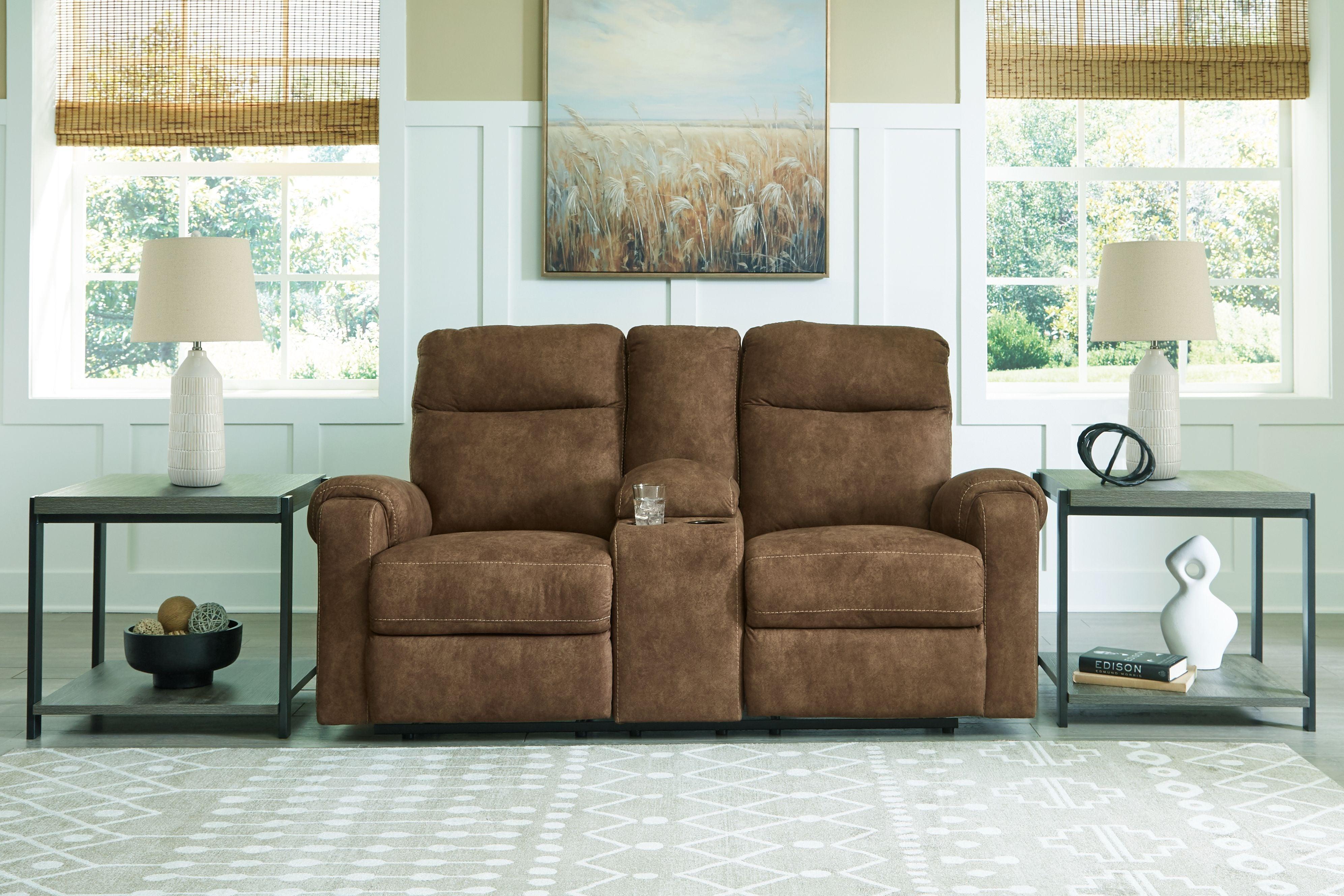 Signature Design by Ashley® - Edenwold - Brindle - Dbl Reclining Loveseat With Console - 5th Avenue Furniture