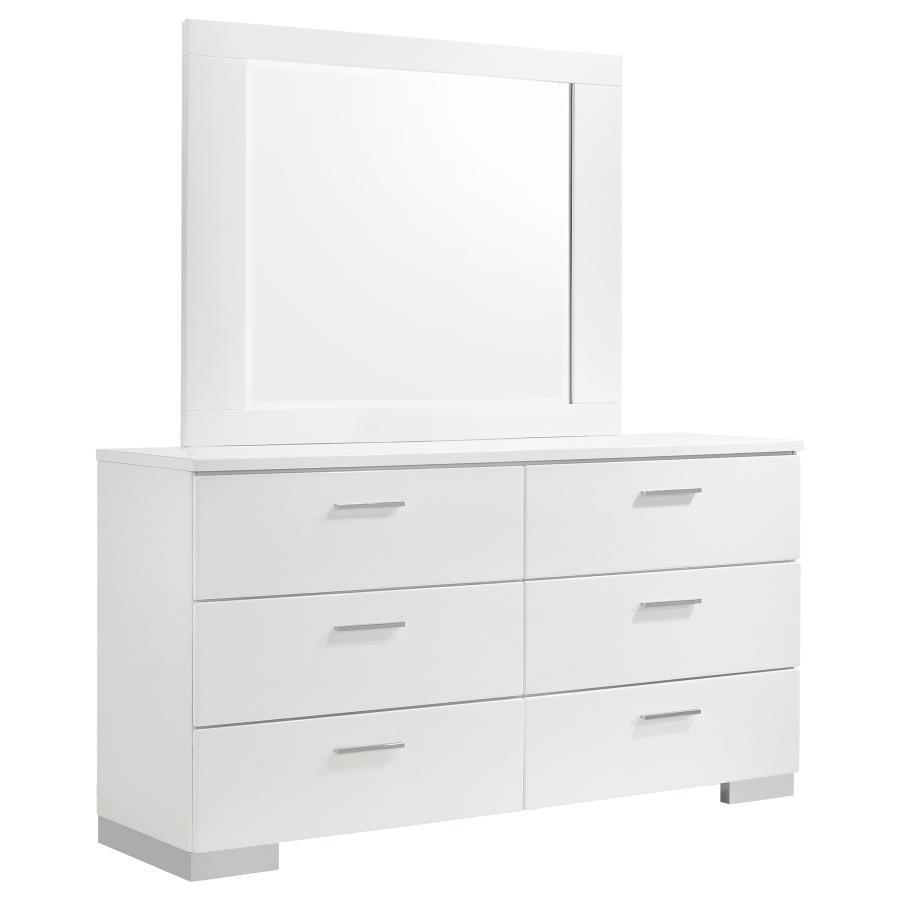 CoasterEssence - Felicity - 6-drawer Dresser With Mirror - Glossy White - 5th Avenue Furniture