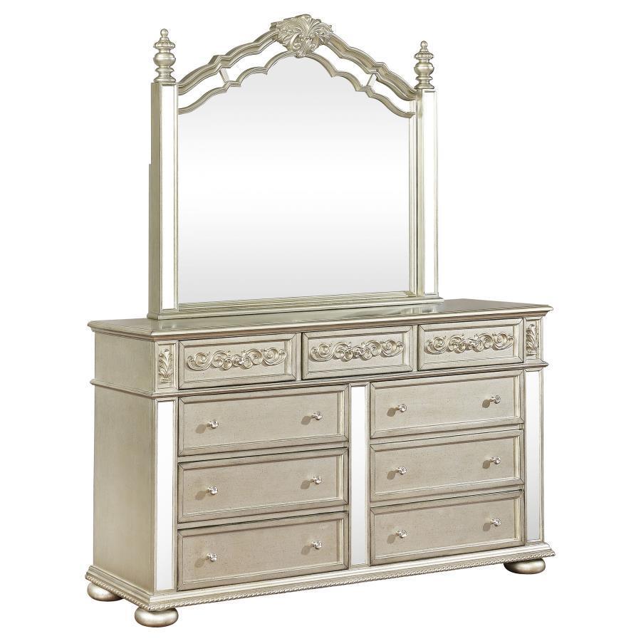 CoasterEssence - Heidi - 9-drawer Dresser With Mirror - Metallic Platinum - 5th Avenue Furniture