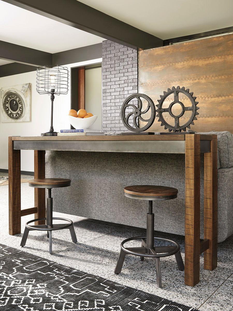 Signature Design by Ashley® - Torjin - Dark Brown - 3 Pc. - Long Counter Table, 2 Stools - 5th Avenue Furniture