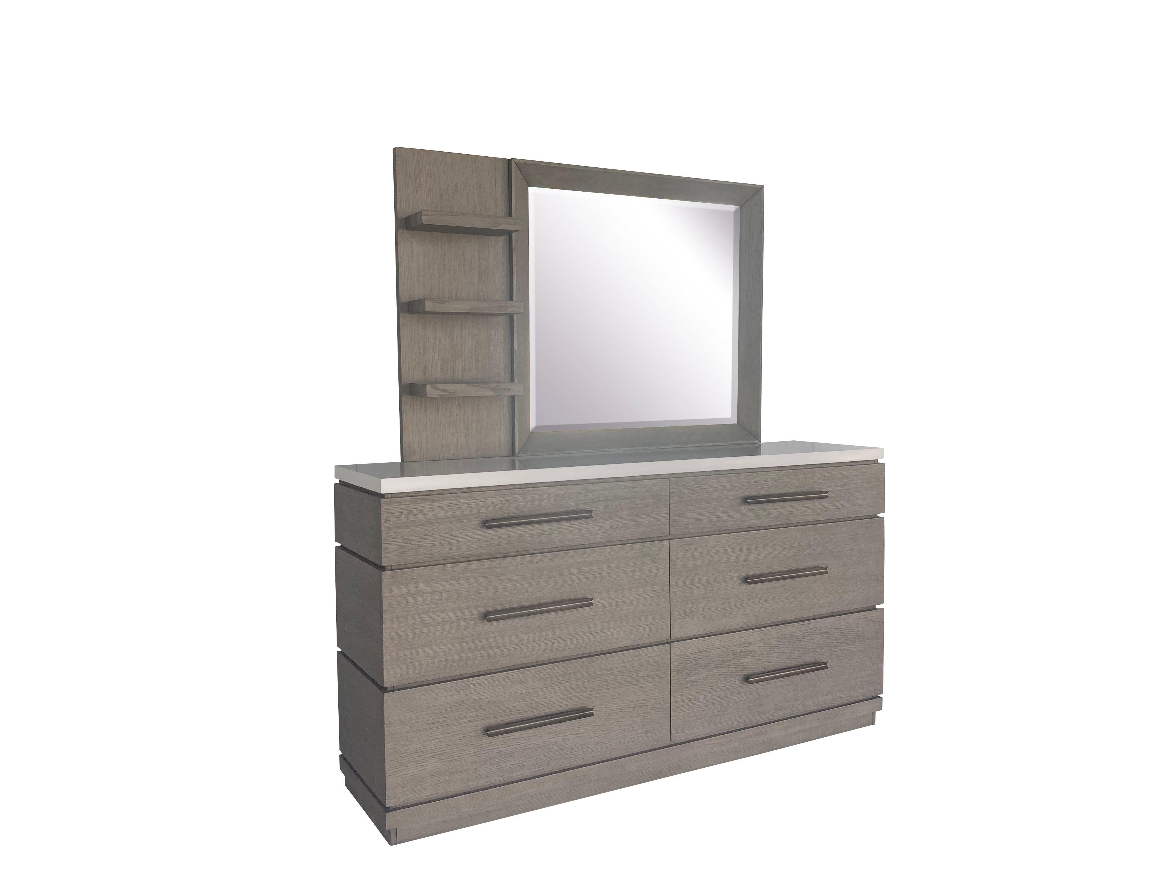 Parker House Furniture - Pure Modern Bedroom - 6 Drawer Dresser And Mirror - Moonstone - 5th Avenue Furniture