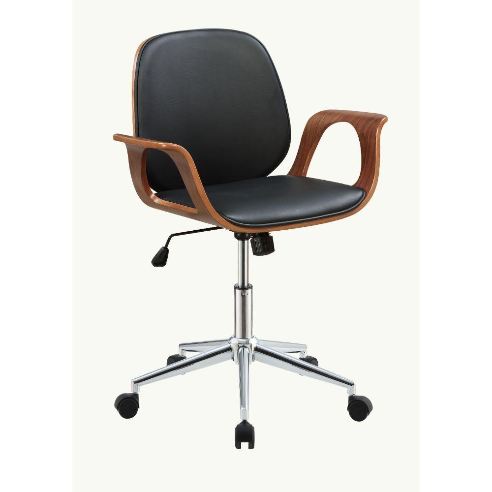 ACME - Camila - Office Chair - Black PU & Walnut - 39" - 5th Avenue Furniture