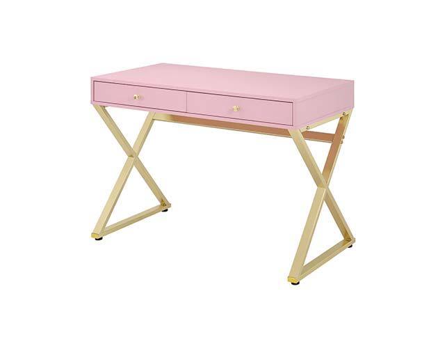 ACME - Coleen - Vanity Desk - Pink & Gold Finish - 31" - 5th Avenue Furniture