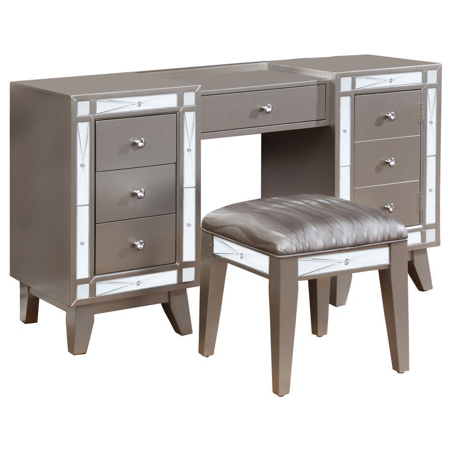 CoasterEssence - Leighton - Vanity Desk And Stool - Metallic Mercury - 5th Avenue Furniture