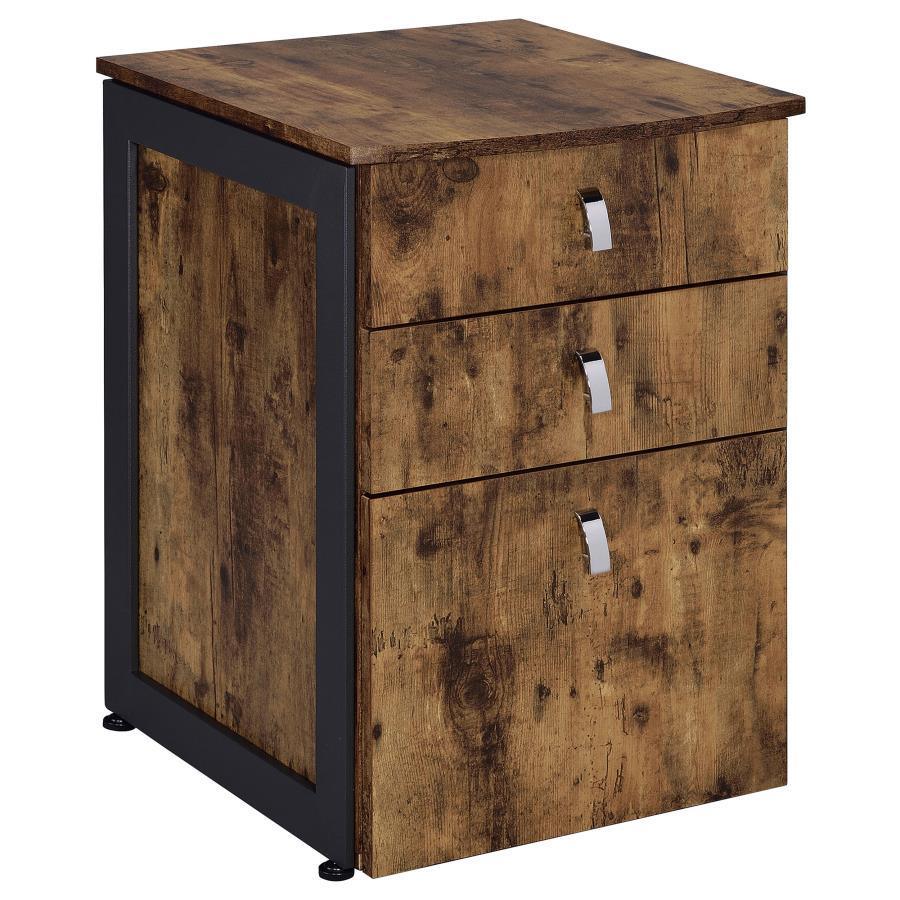 CoasterEveryday - Estrella - 3-Drawer File Cabinet - Antique Nutmeg And Gunmetal - 5th Avenue Furniture