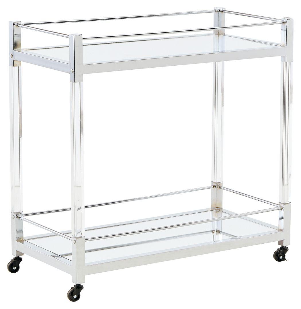 Signature Design by Ashley® - Chaseton - Clear / Silver Finish - Bar Cart - 5th Avenue Furniture