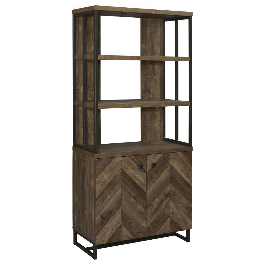 CoasterEveryday - Millbrook - 2-Door Bookcase - Rustic Oak Herringbone And Gunmetal - 5th Avenue Furniture