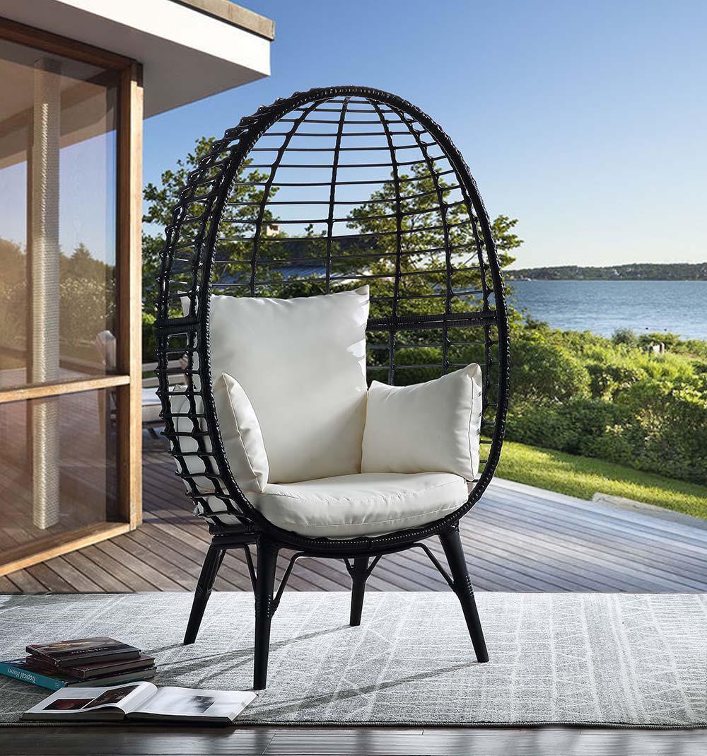ACME - Penelope - Patio Lounge Chair - Light Gray Fabric & Black Finish - 5th Avenue Furniture