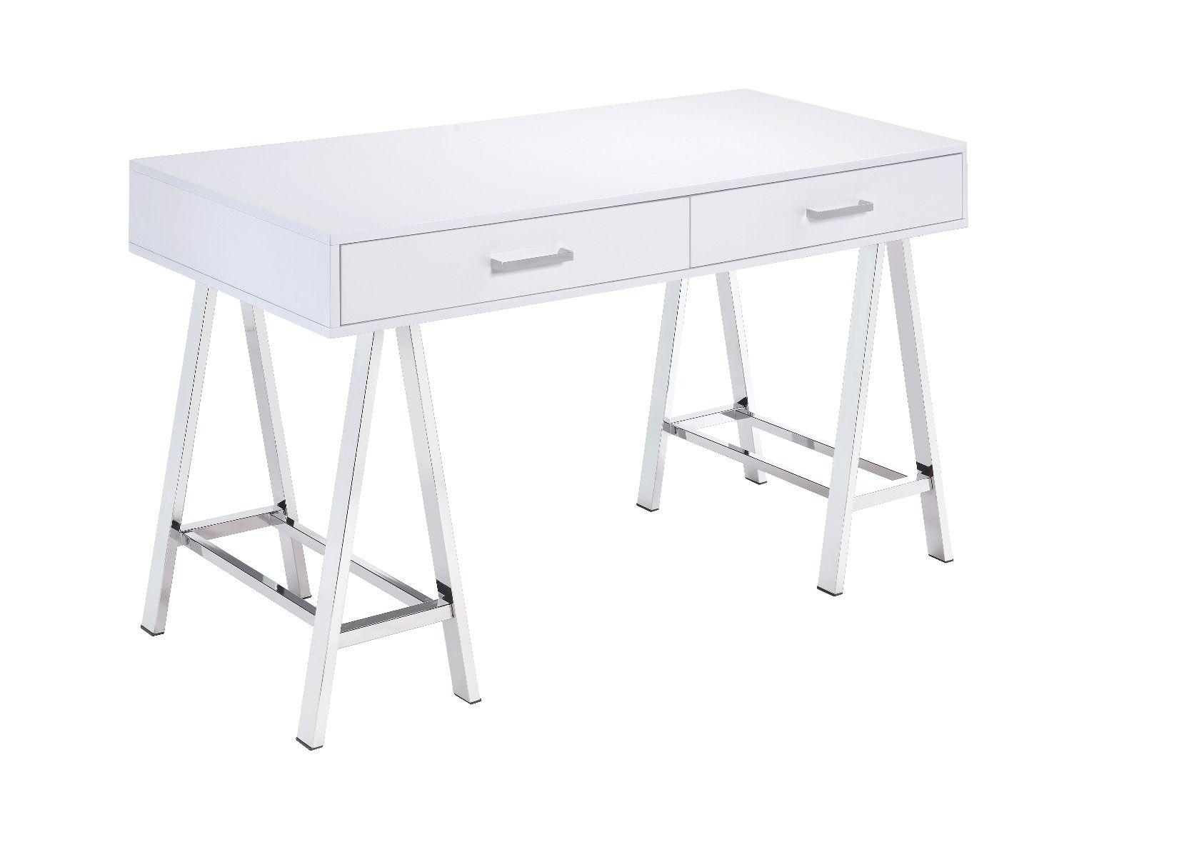 ACME - Coleen - Desk - White High Gloss & Chrome Finish - 5th Avenue Furniture