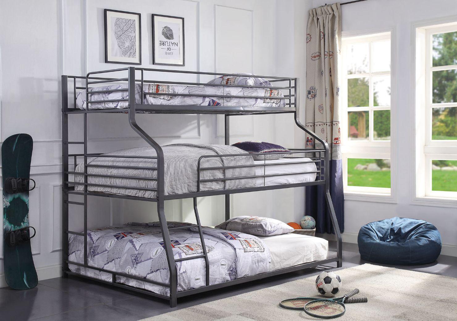 ACME - Caius II - Triple Bunk Bed - Twin Over Full Over Queen - Gunmetal - 5th Avenue Furniture