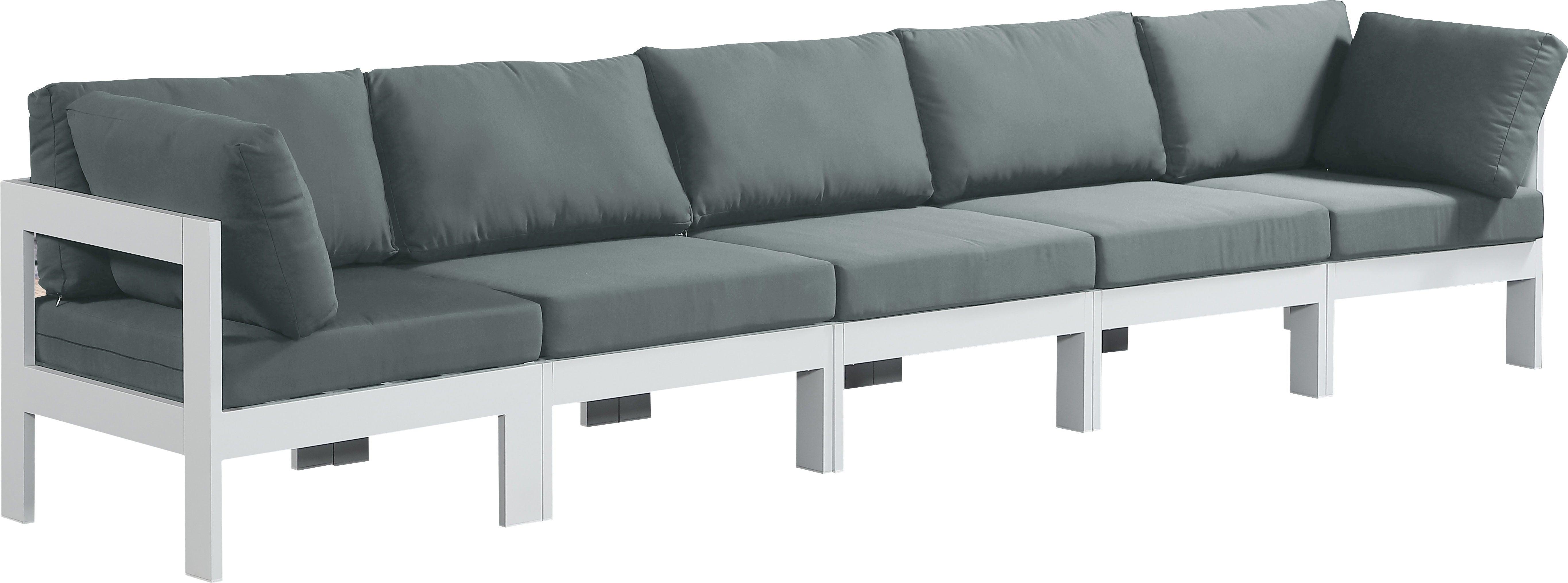 Meridian Furniture - Nizuc - Outdoor Patio Modular Sofa 5 Seats - Grey - Fabric - 5th Avenue Furniture