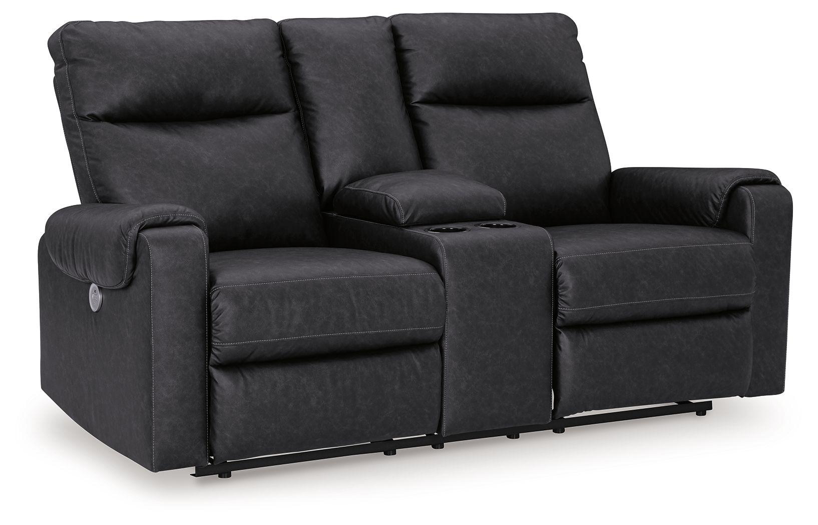 Signature Design by Ashley® - Axtellton - Carbon - Dbl Power Reclining Loveseat With Console - 5th Avenue Furniture