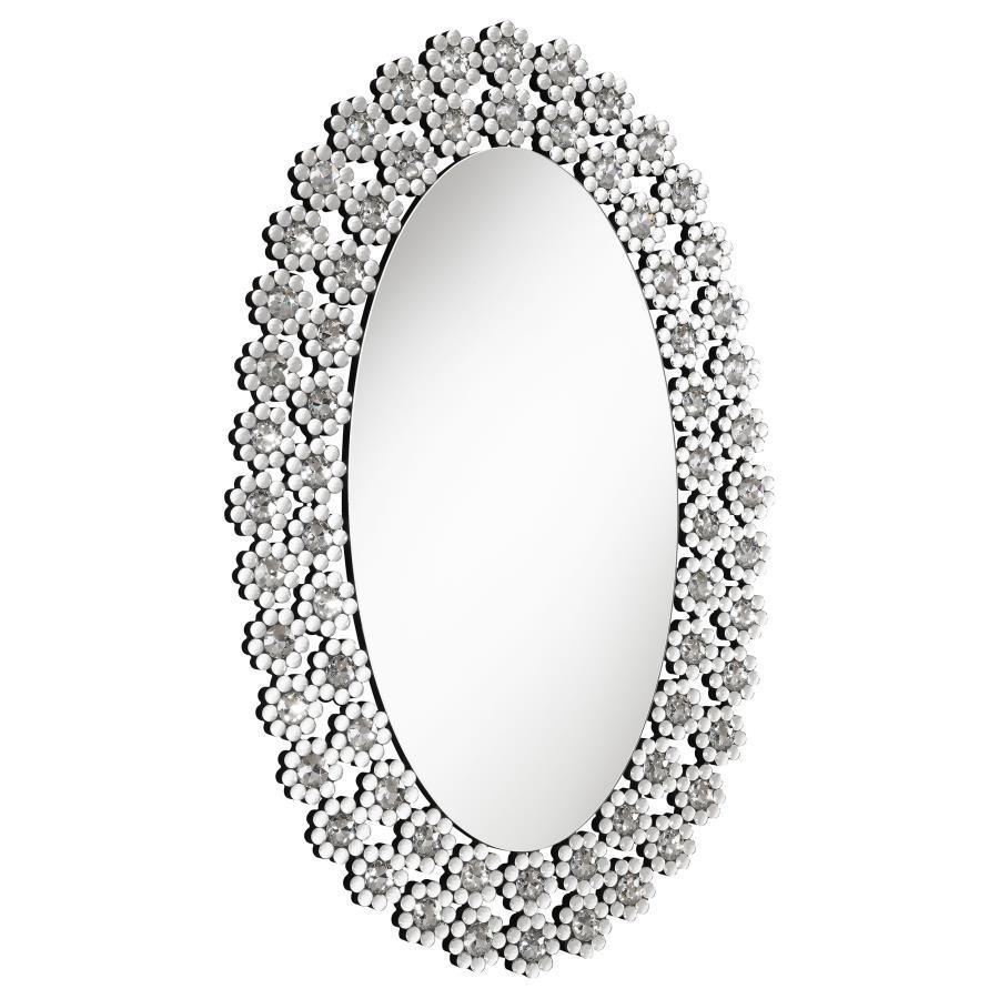 CoasterElevations - Colleen - Oval Wall Mirror With Faux Crystal Blossoms - 5th Avenue Furniture