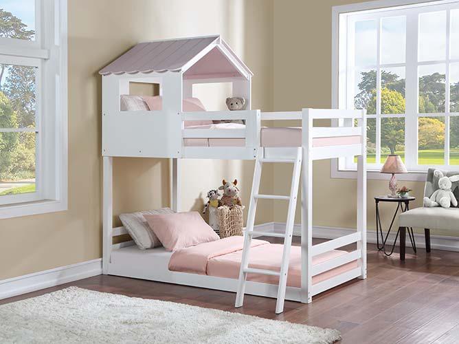 ACME - Solenne Twin Over Twin Bunk Bed - White & Pink Finish - 5th Avenue Furniture