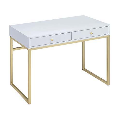 ACME - Coleen - Vanity Desk - White & Brass Finish - 5th Avenue Furniture