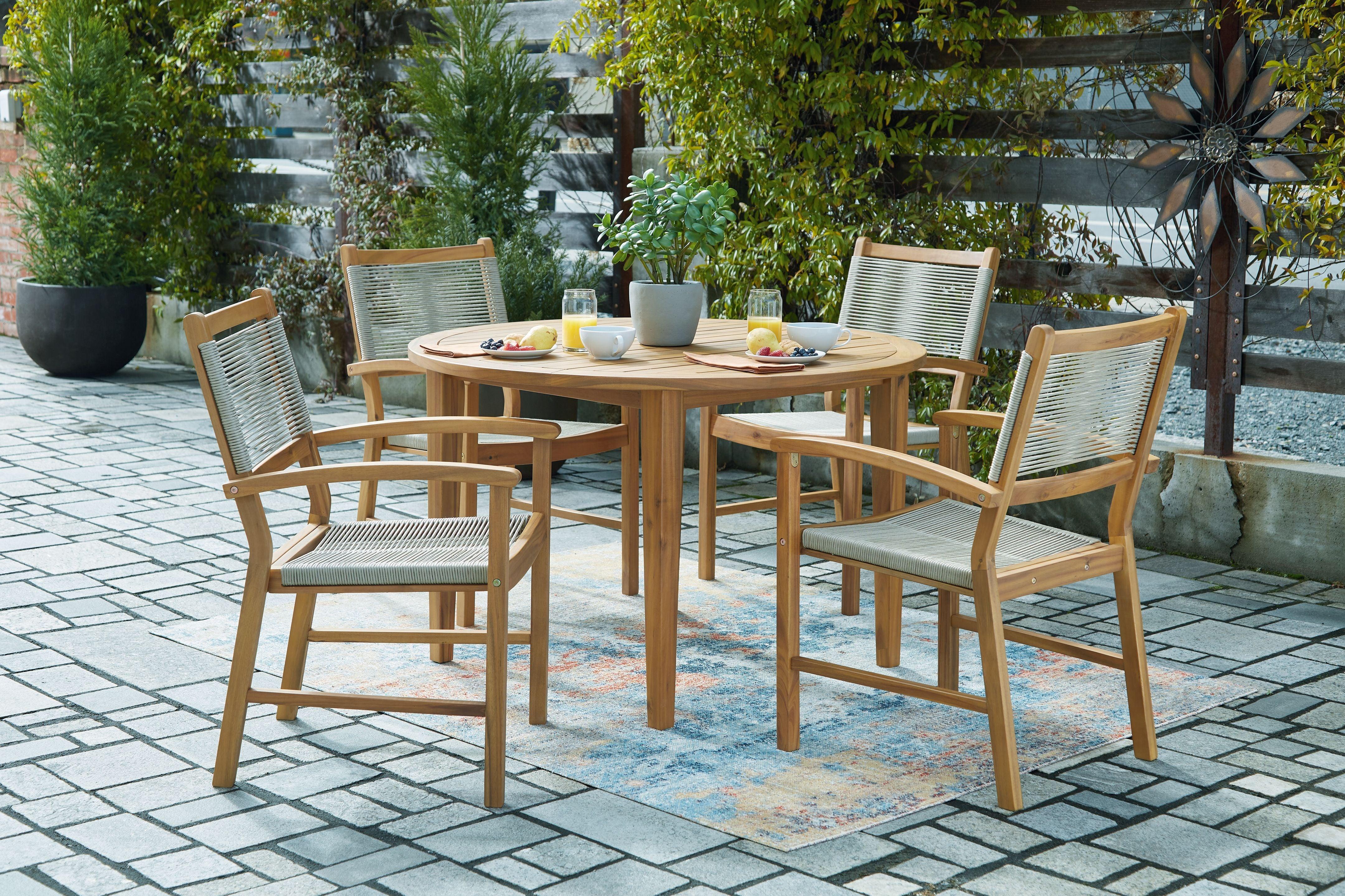 Signature Design by Ashley® - Janiyah - Light Brown - 5 Pc. - Dining Set, 4 Rope Back Arm Chairs - 5th Avenue Furniture