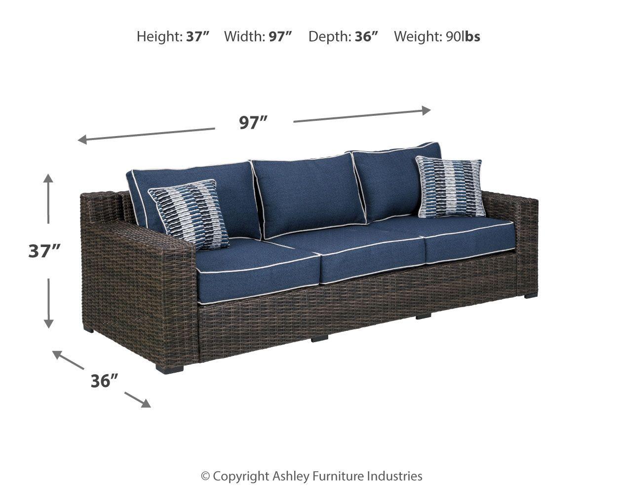 Ashley Furniture - Grasson - Brown / Blue - Sofa With Cushion - 5th Avenue Furniture