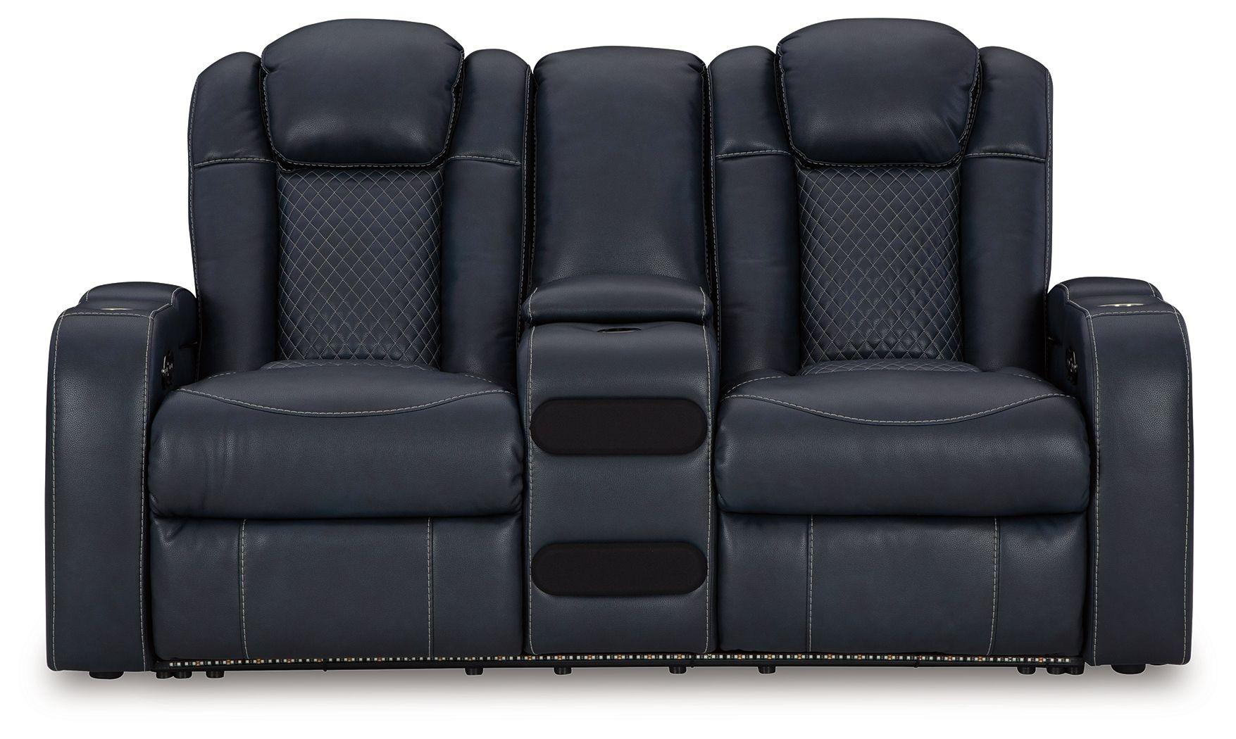 Signature Design by Ashley® - Fyne-dyme - Power Reclining Loveseat With Console/Adj Hdrst - 5th Avenue Furniture