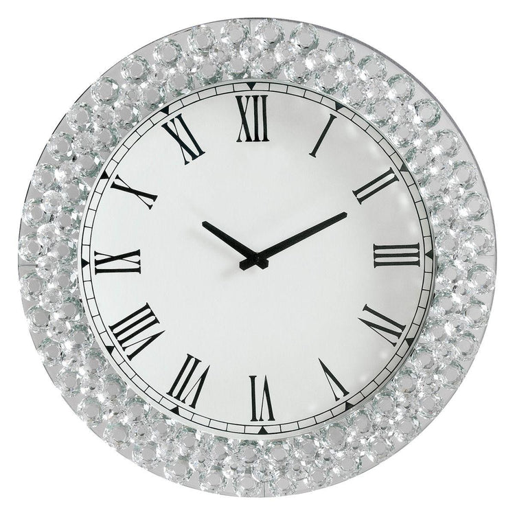 ACME - Lantana - Wall Clock - Mirrored & Faux Crystals - 5th Avenue Furniture