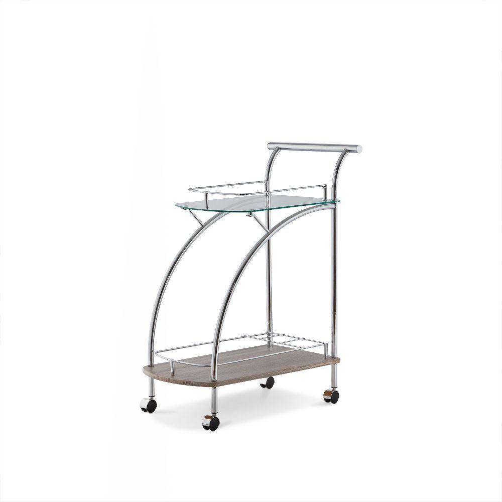 ACME - Badin - Serving Cart - Chrome & Clear Glass - 5th Avenue Furniture