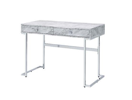 ACME - Tigress - Writing Desk - White Printed Faux Marble & Chrome Finish - 5th Avenue Furniture