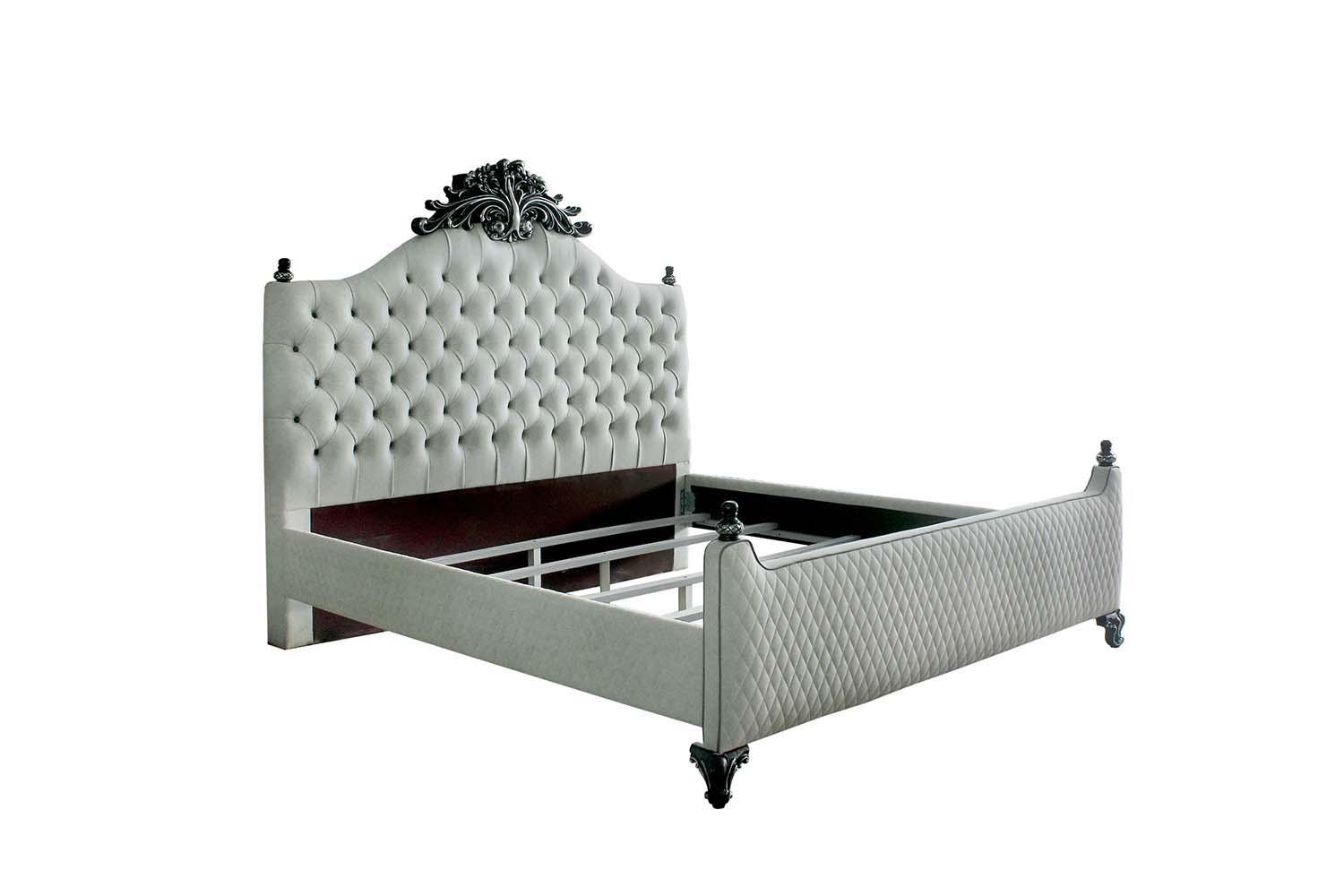 ACME - House - Delphine - Queen Bed - Two Tone Ivory Fabric & Charcoal Finish - 5th Avenue Furniture
