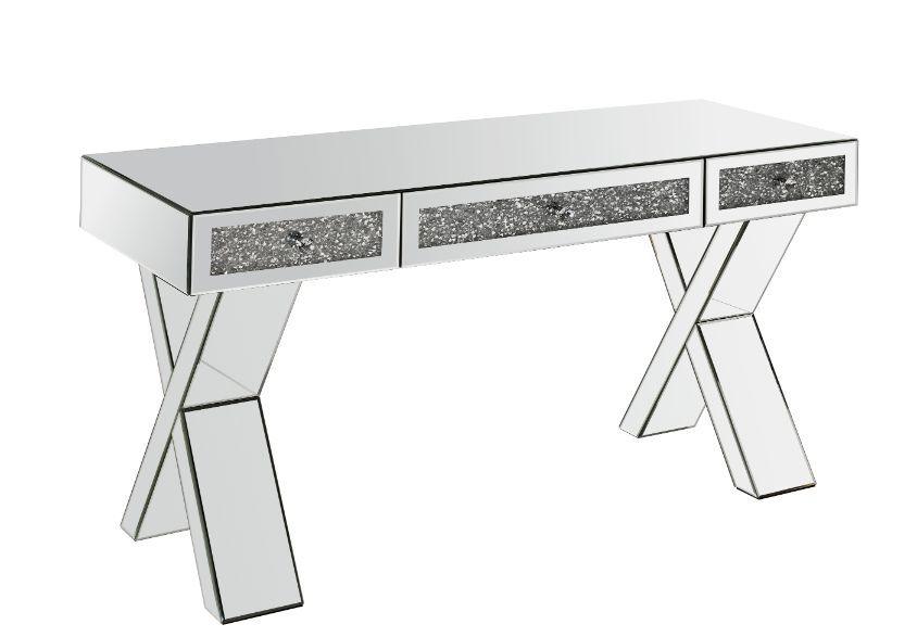 ACME - Noralie - Writing Desk - Clear Glass, Mirrored & Faux Diamonds - 32" - 5th Avenue Furniture