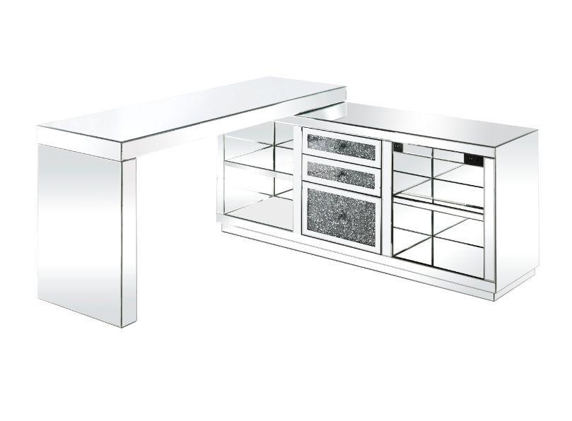 ACME - Noralie - Desk - Clear Glass, Mirrored & Faux Diamonds - 5th Avenue Furniture