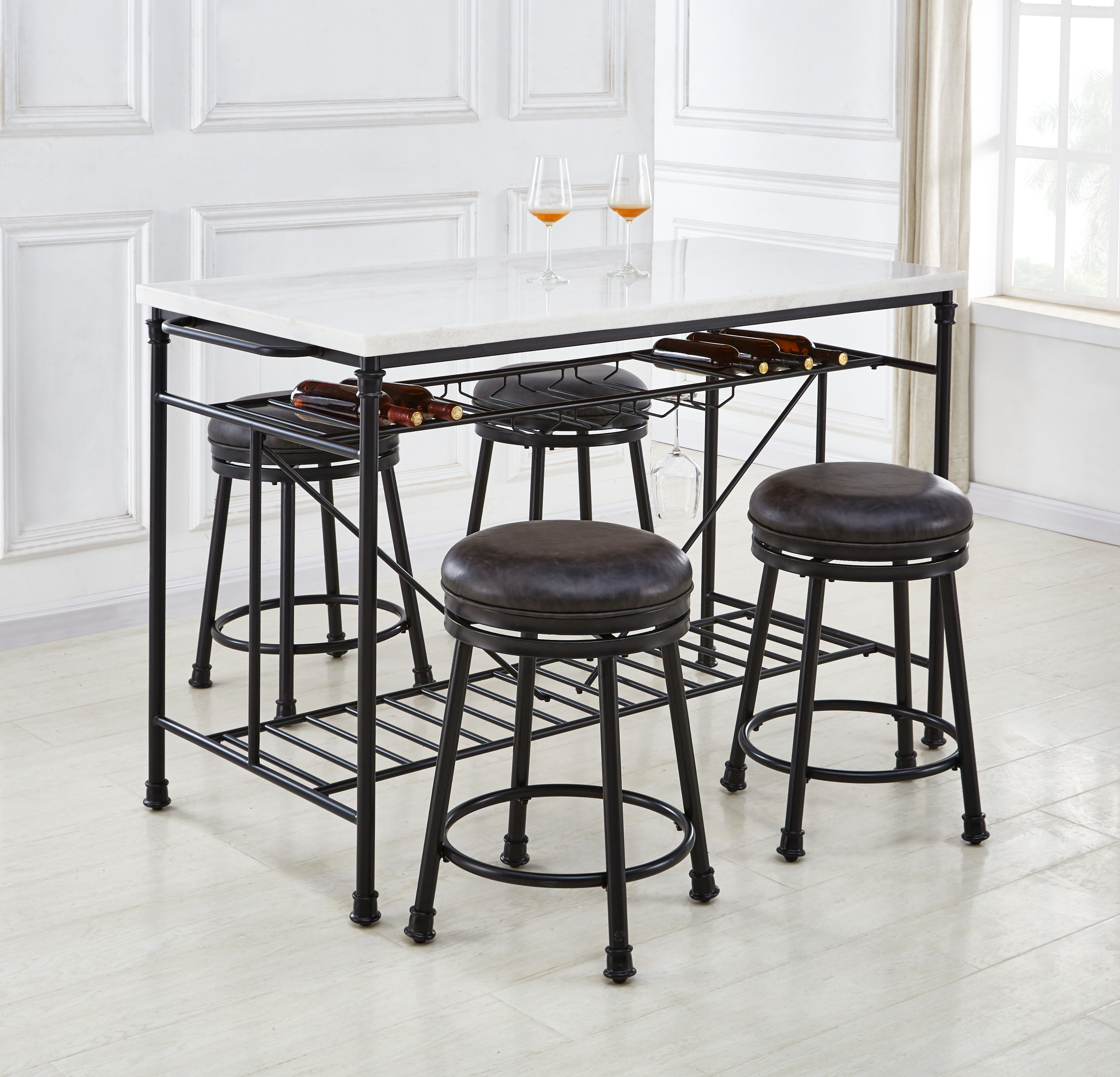 Claire - 5 Piece Set (Kitchen Island And 4 Stools) - Black