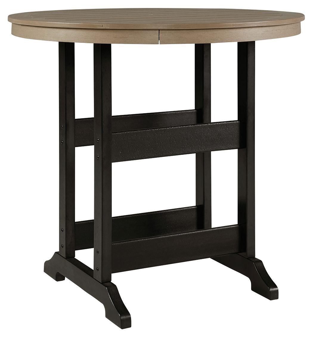 Signature Design by Ashley® - Fairen Trail - Black / Driftwood - Round Bar Table W/Umb Opt - 5th Avenue Furniture
