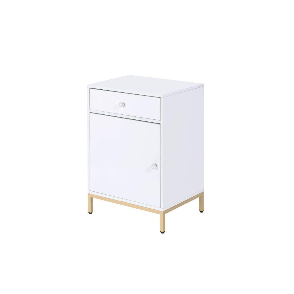 ACME - Ottey - Cabinet - White High Gloss & Gold - 5th Avenue Furniture