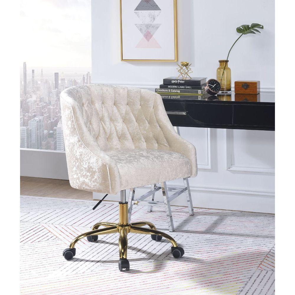 ACME - Levian - Office Chair - Vintage Cream Velvet & Gold - 5th Avenue Furniture