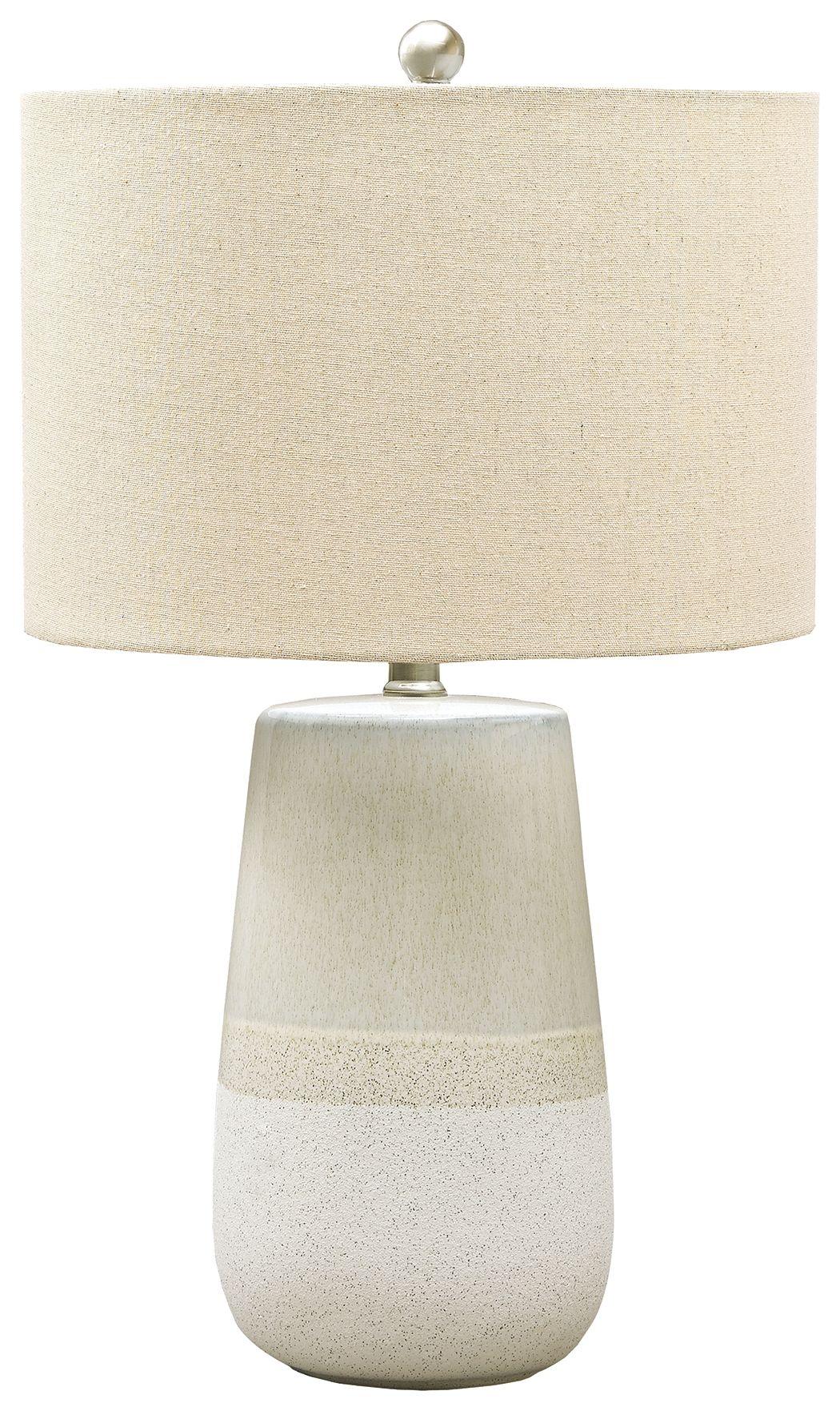 Ashley Furniture - Shavon - Beige / White - Ceramic Table Lamp - 5th Avenue Furniture