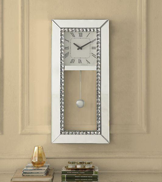 ACME - Lotus - Wall Clock - Mirrored & Faux Crystal Diamonds - 5th Avenue Furniture